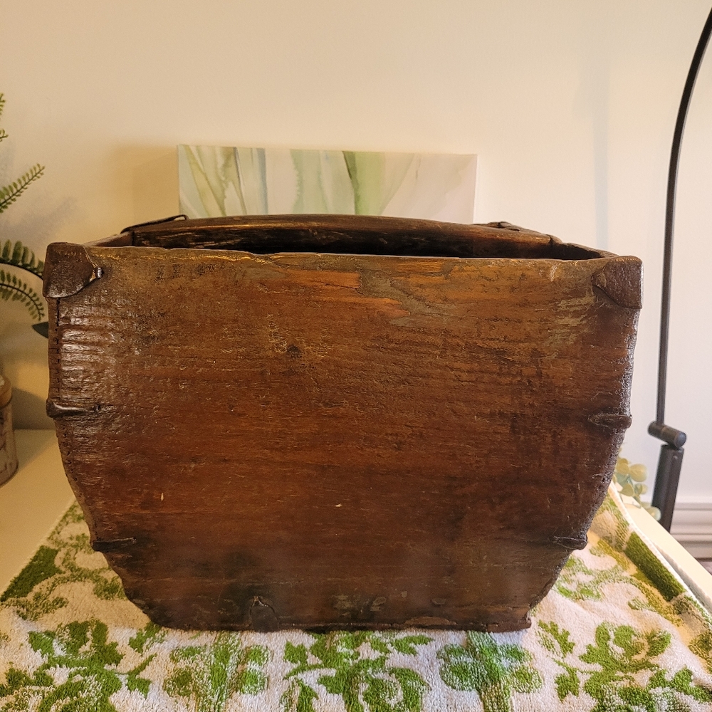 Antique 1800s Rice Harvest Bucket, Asian Chinese Grain Measure Holder Basket - Picture 4 of 12